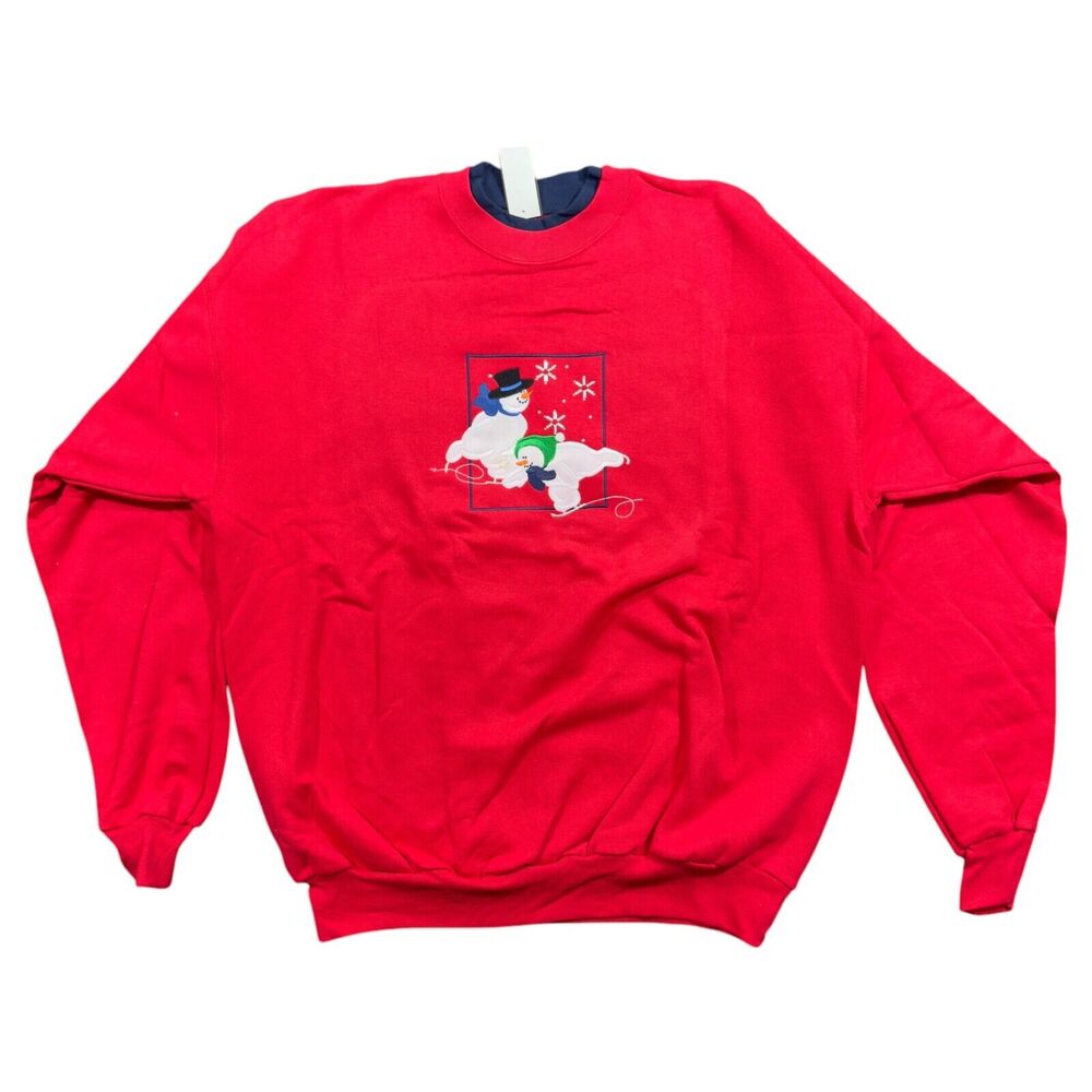 Christmas Snowman Sportswear Sweatshirt Adult XL Red Long Sleeve Frosty Pullover